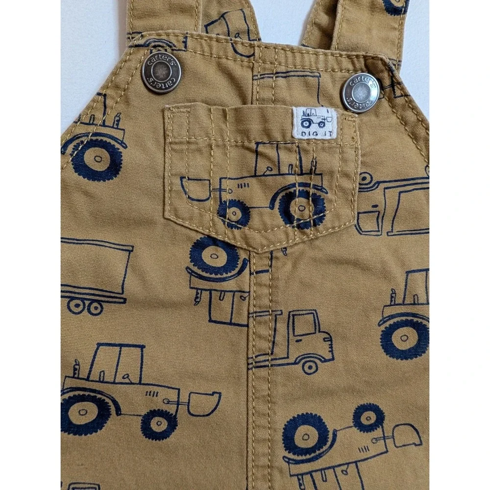 Carters‎ Newborn Tan Canvas Tractor Print Shortall Overalls Dig It Construction